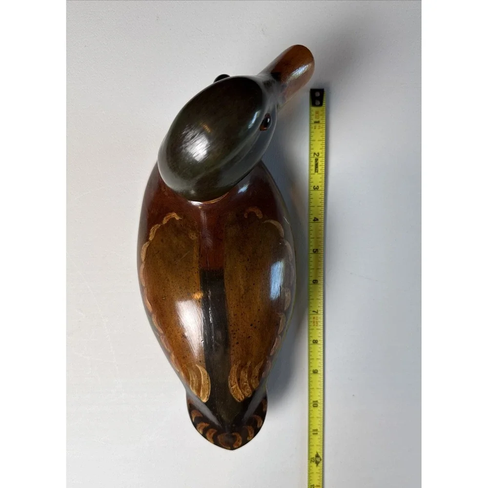Vintage Hand Carved Painted Mallard Duck Decoy Wood Glass Eyes Folk Art Decor